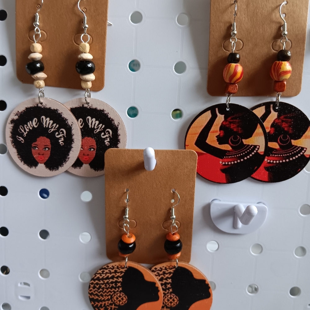 African Painted Wooden Earrings